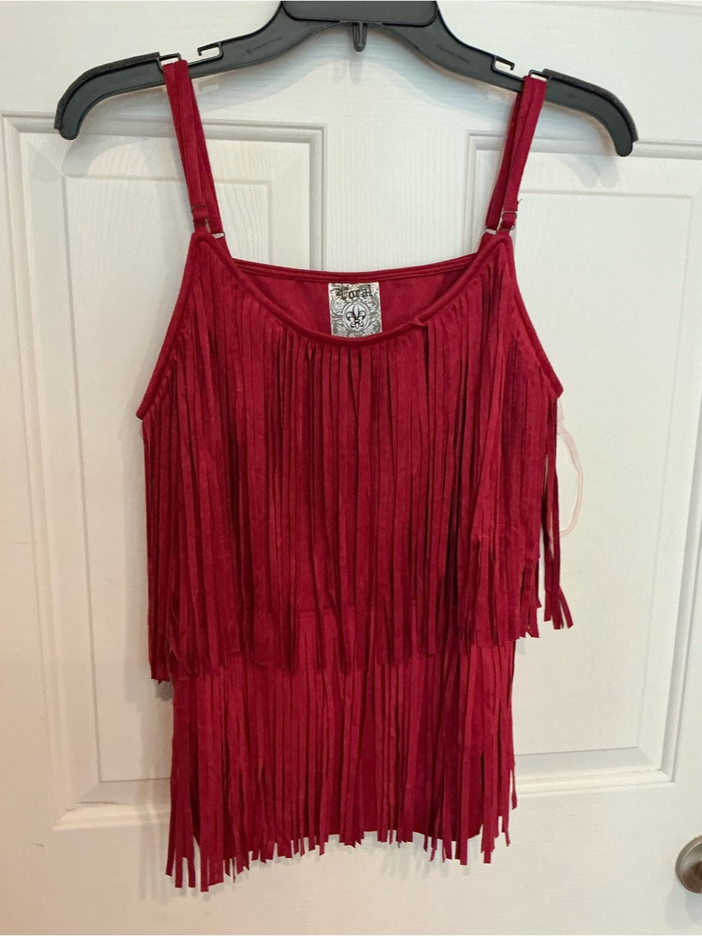 Fringed Sleeveless Tank Top in Deep Red